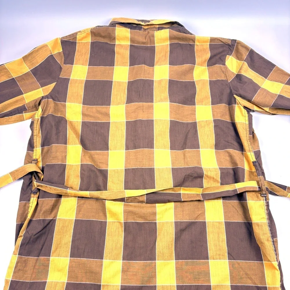 VTG 60s Montgomery Ward Brent Robe Mens XL Chocolate Brown Gold Plaid Belted